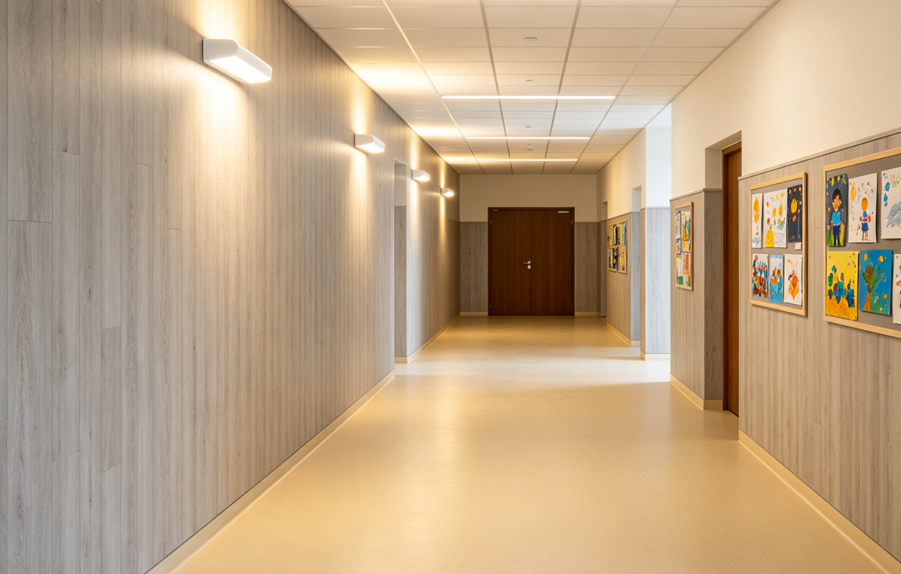 Widely used on walls in corridors, featuring excellent wear resistance and antibacterial properties.